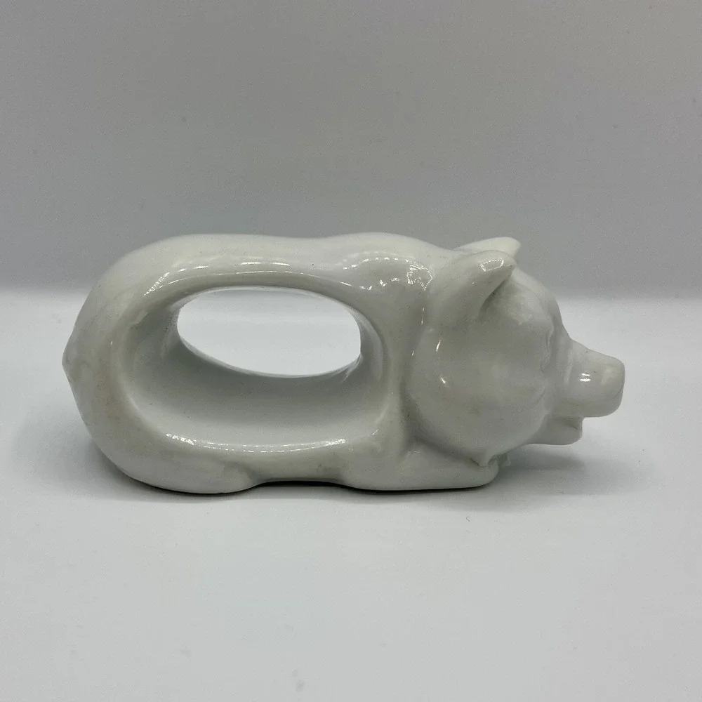 Vintage Japanese White Ceramic Napkin Rings Holders Set Of 4 Cow Pig Duck Rabbit